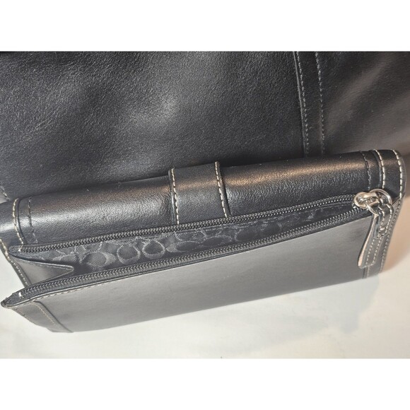 Coach Hampton Black Leather Set - Satchel Handbag Trifold Snap Wallet & Key Fob - Picture 16 of 16